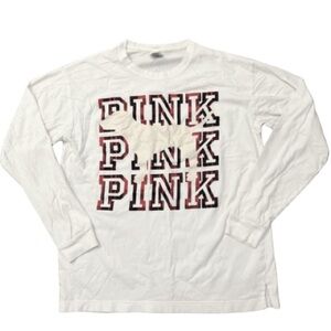 Victoria's Secret PINK Red Plaid Logo Graphic White TShirt Size Medium LogoMania